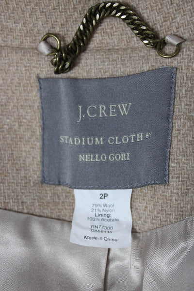 J Crew Women Pea Coat Beige 79% Wool 21% Nylon Collared Long Sleeve Size 2P