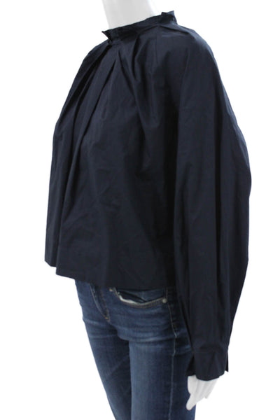 Banana Republic Women Cropped High Neck Blouse Blue Long Sleeve Petite Size XS