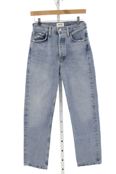 Agolde Women Straight High Rise Denim Jeans Blue Button Size 24