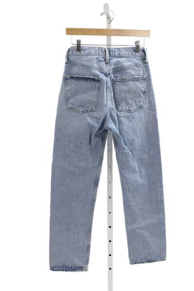 Agolde Women Straight High Rise Denim Jeans Blue Button Size 24