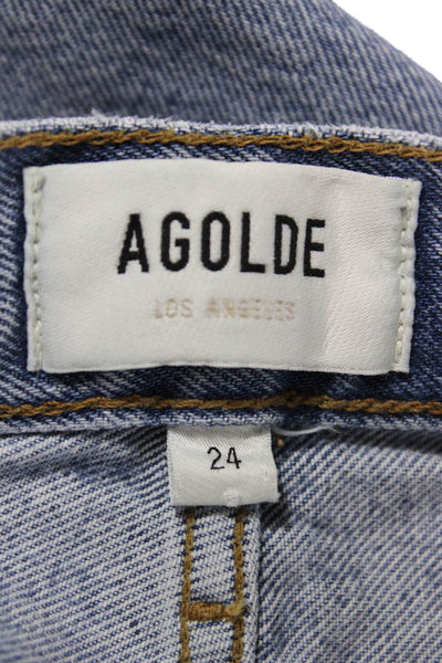 Agolde Women Straight High Rise Denim Jeans Blue Button Size 24