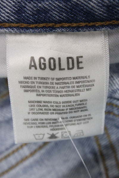Agolde Women Straight High Rise Denim Jeans Blue Button Size 24