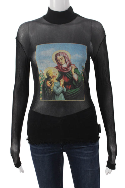 Jeans Dolce & Gabbana Women Black Sheer Turtleneck Long Sleeve Blouse Size S