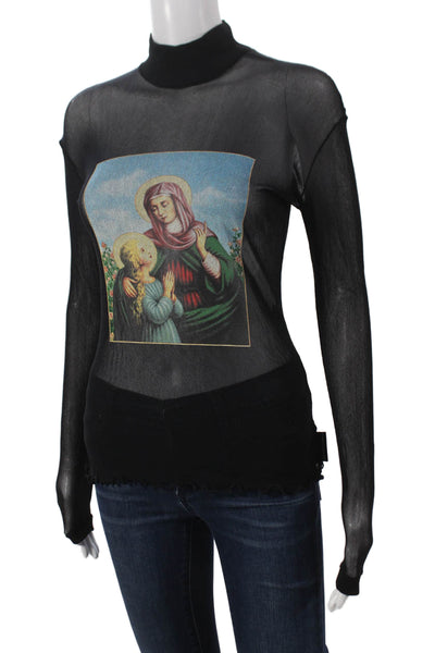 Jeans Dolce & Gabbana Women Black Sheer Turtleneck Long Sleeve Blouse Size S