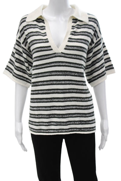 Zulu & Zephyr Womens Black Striped Short Sleeve Organic Cotton Polo Size 4