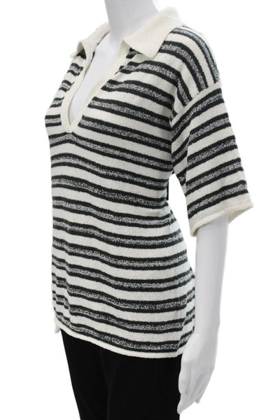 Zulu & Zephyr Womens Black Striped Short Sleeve Organic Cotton Polo Size 4