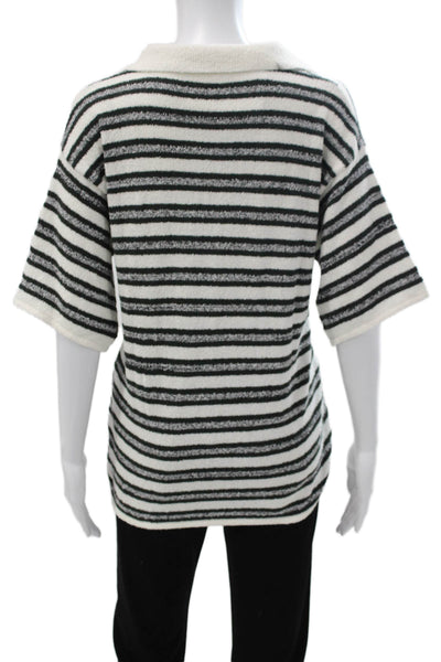 Zulu & Zephyr Womens Black Striped Short Sleeve Organic Cotton Polo Size 4