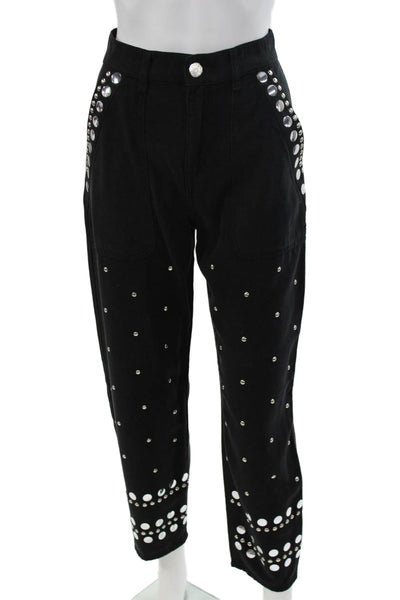Pinko Women Ankle Pants Black Lyocell Button Closure Rocker Size 25