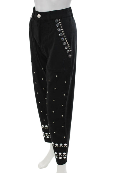 Pinko Women Ankle Pants Black Lyocell Button Closure Rocker Size 25