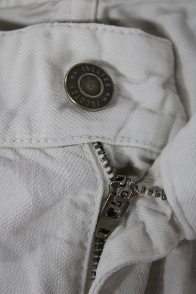 Incotex Men Straight Jeans White Cotton Blend Button Fly Size 32