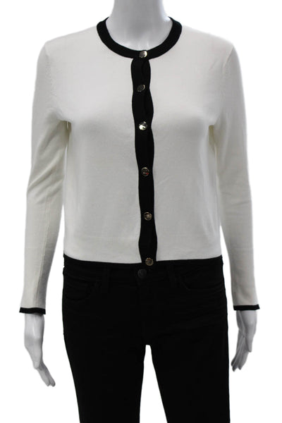 Zara Womens Basic Button-Up White Round Neck Long Sleeve Sweater Size S