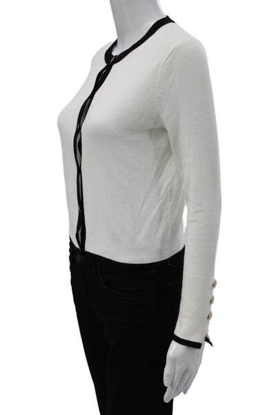 Zara Womens Basic Button-Up White Round Neck Long Sleeve Sweater Size S