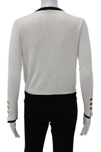 Zara Womens Basic Button-Up White Round Neck Long Sleeve Sweater Size S