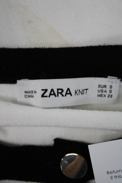 Zara Womens Basic Button-Up White Round Neck Long Sleeve Sweater Size S
