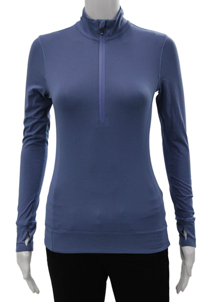 Greyson Women Basic Blue Nylon Mock Neck Long Sleeve T Shirt Size XS