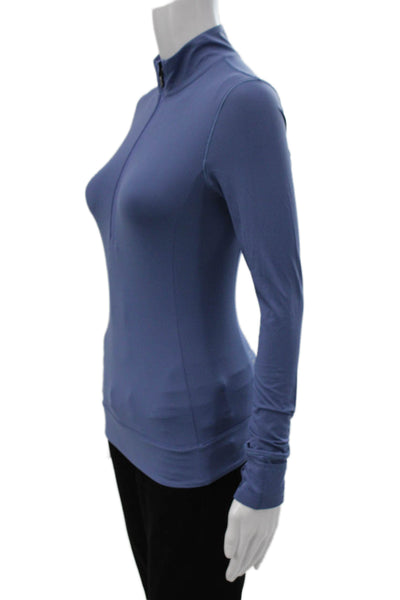 Greyson Women Basic Blue Nylon Mock Neck Long Sleeve T Shirt Size XS