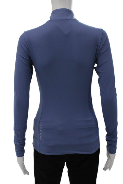 Greyson Women Basic Blue Nylon Mock Neck Long Sleeve T Shirt Size XS