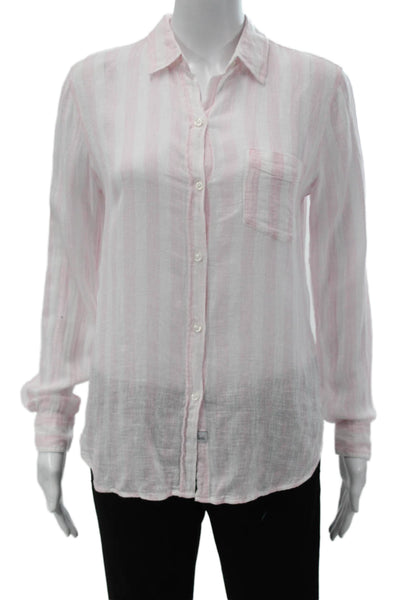 Rails Women Linen Striped Collared Button-Up Long Sleeve Top Pink Size XS