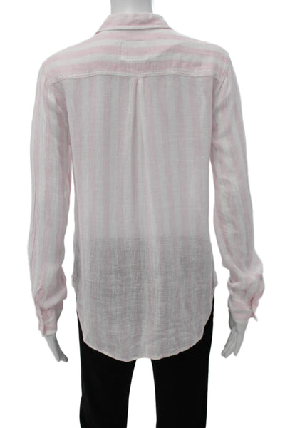 Rails Women Linen Striped Collared Button-Up Long Sleeve Top Pink Size XS