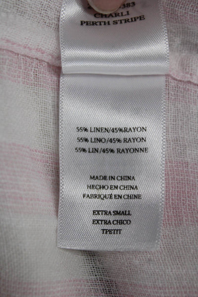 Rails Women Linen Striped Collared Button-Up Long Sleeve Top Pink Size XS