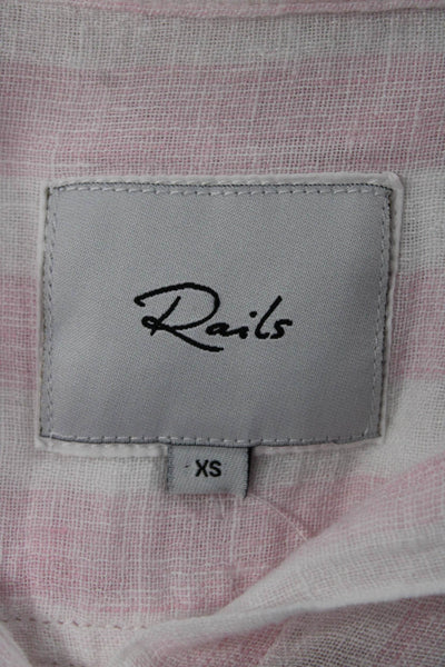 Rails Women Linen Striped Collared Button-Up Long Sleeve Top Pink Size XS