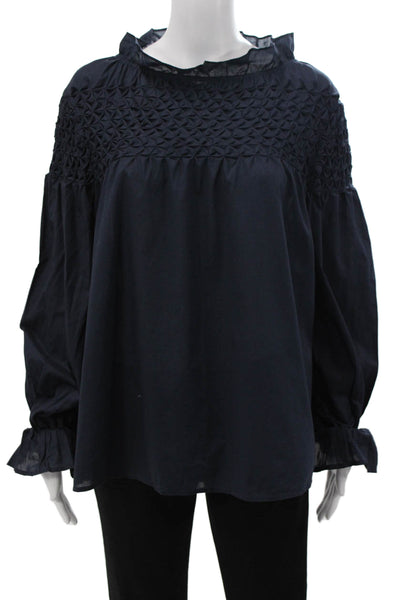 Merlette Women Tunic High Neck Long Sleeve Blue Pima Cotton Bohemian Size M