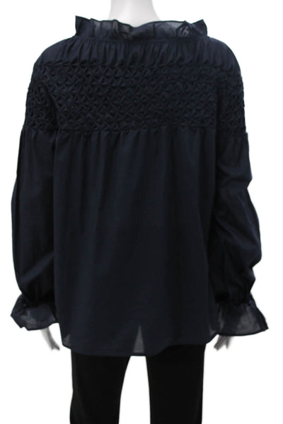 Merlette Women Tunic High Neck Long Sleeve Blue Pima Cotton Bohemian Size M