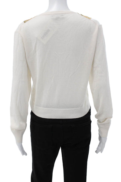 J Crew Women Cardigan Ivory Cashmere Button Animal Print Long Sleeve Size M