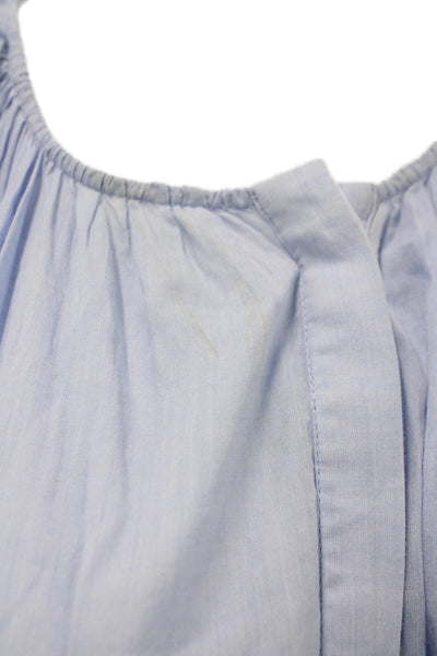 Merlette Women Shirt Dress Blue Cotton Long Sleeve Mini Boho Round Neck Size M