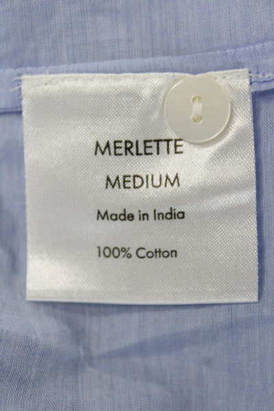 Merlette Women Shirt Dress Blue Cotton Long Sleeve Mini Boho Round Neck Size M