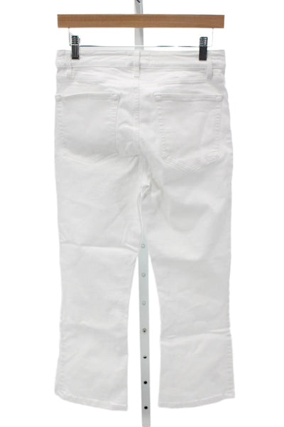 Frame Womens Cropped White Jeans Mid Rise Cotton Blend Button Fly Size 28