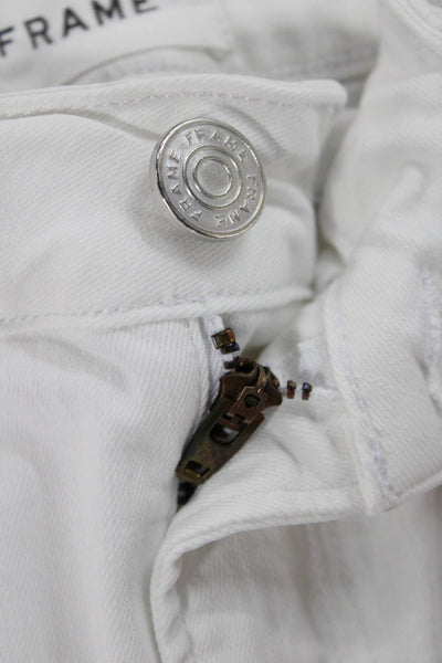 Frame Womens Cropped White Jeans Mid Rise Cotton Blend Button Fly Size 28