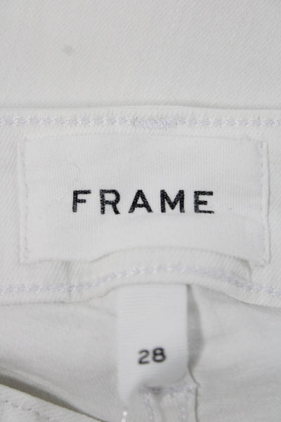 Frame Womens Cropped White Jeans Mid Rise Cotton Blend Button Fly Size 28