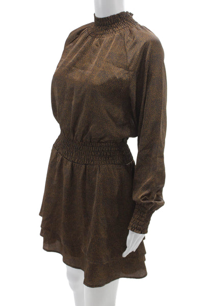 Allison Women Blouson Polka Dot Brown Long Sleeve High Neck Dress Size XS