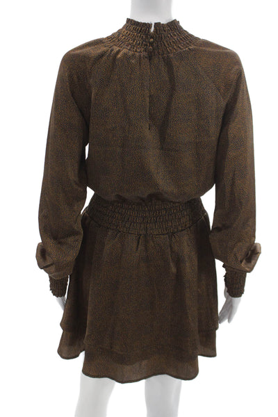 Allison Women Blouson Polka Dot Brown Long Sleeve High Neck Dress Size XS