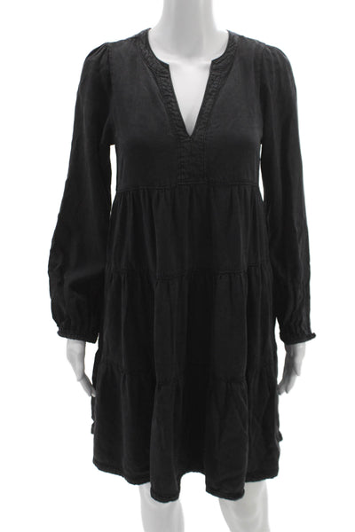 Maeve Anthropologie Women Trapeze Swing Black V-Neck Long Sleeve Dress Size S