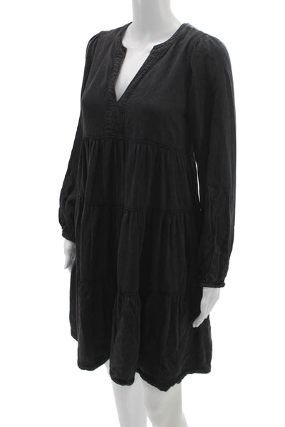 Maeve Anthropologie Women Trapeze Swing Black V-Neck Long Sleeve Dress Size S