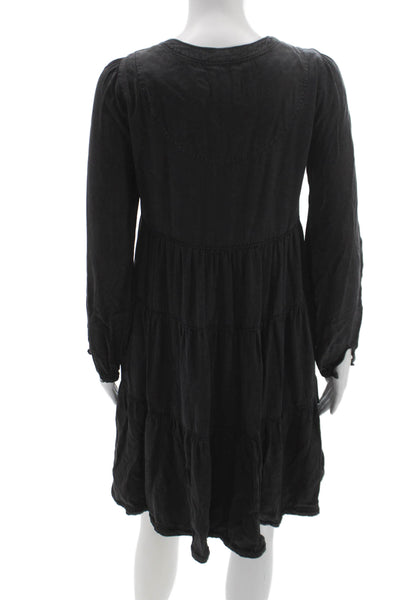 Maeve Anthropologie Women Trapeze Swing Black V-Neck Long Sleeve Dress Size S