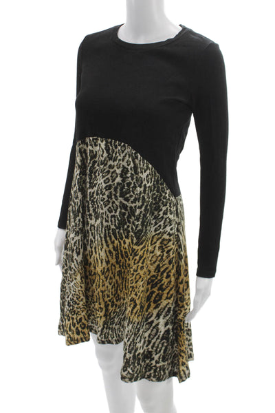 Zara Womens Fit & Flare Mini Dress Black Animal Print Long Sleeve Size S