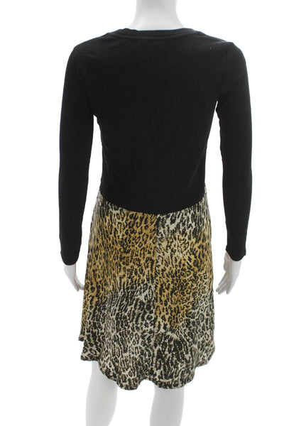 Zara Womens Fit & Flare Mini Dress Black Animal Print Long Sleeve Size S