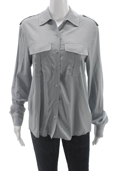 AG Adriano Goldschmied Women Gray Collared Long Sleeve Button-Up Top Size S
