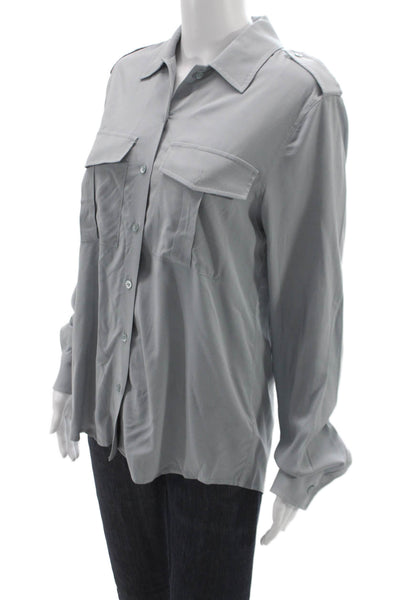 AG Adriano Goldschmied Women Gray Collared Long Sleeve Button-Up Top Size S