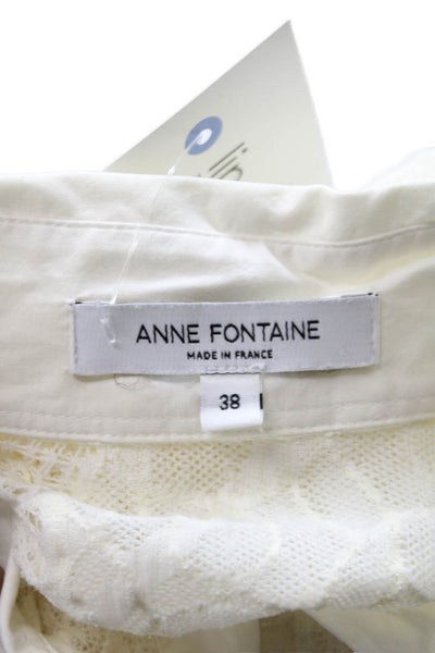 Anne Fontaine Women Ivory Lace Collared Button Up Blouse Longsleeve Size 38