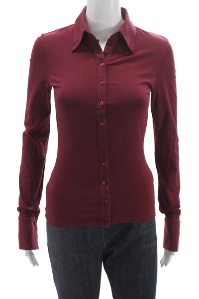 Anne Fontaine Women Collared Long Sleeve Button Up Blouse Red Cotton Size 36