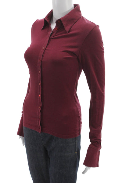 Anne Fontaine Women Collared Long Sleeve Button Up Blouse Red Cotton Size 36