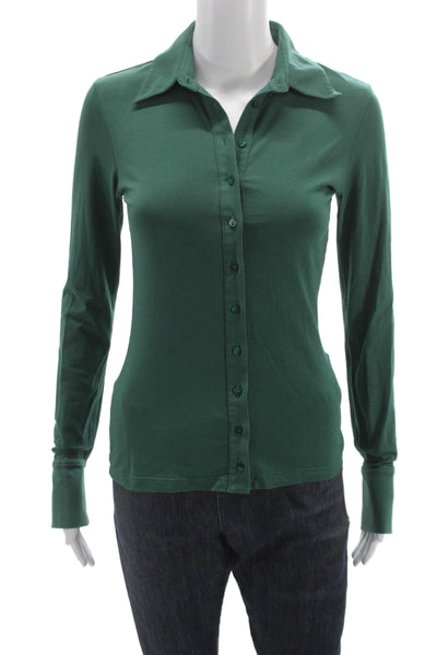 Anne Fontaine Women Collared Green Long Sleeve Basic Button-Up Cotton Size 36