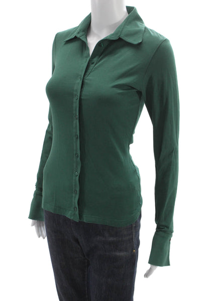 Anne Fontaine Women Collared Green Long Sleeve Basic Button-Up Cotton Size 36