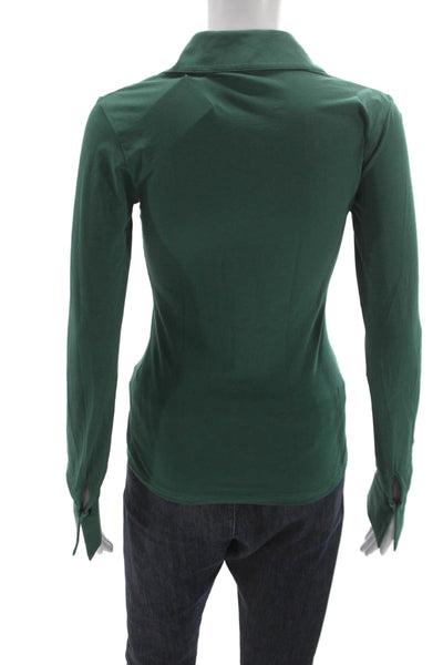 Anne Fontaine Women Collared Green Long Sleeve Basic Button-Up Cotton Size 36