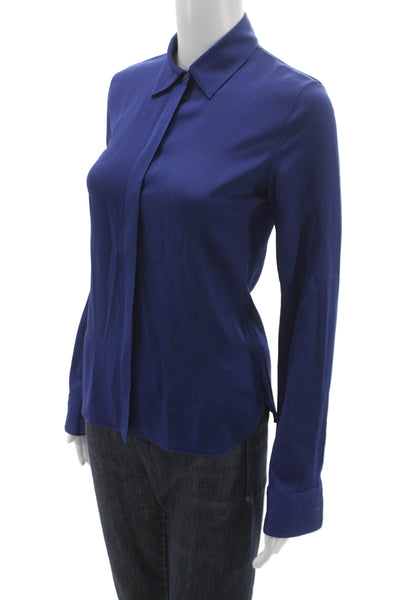 Theory Womens Petite Silk Button-Up Blouse Long Sleeve Blue Basic Size XS