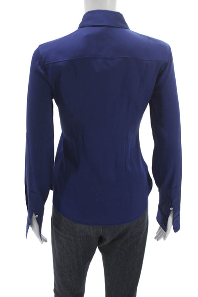 Theory Womens Petite Silk Button-Up Blouse Long Sleeve Blue Basic Size XS